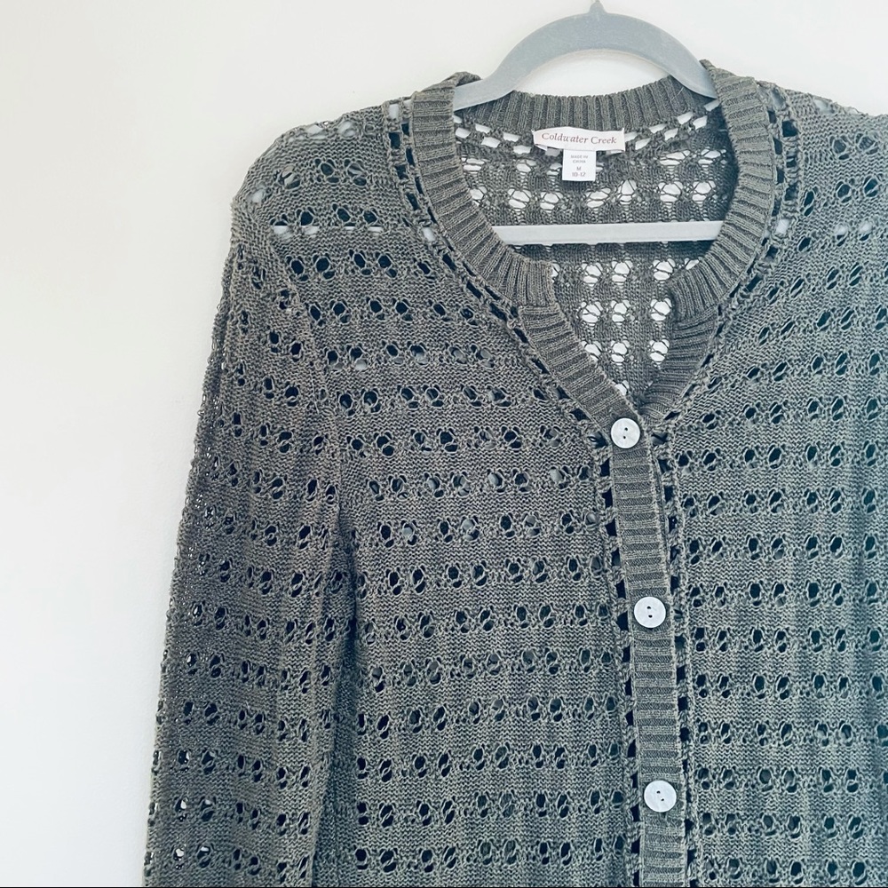 Coldwater Creek Button Down Pointelle Sweater - Picture 3 of 5